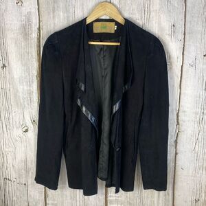 Vintage 80's Suede Leather Open Jacket Black Char and Sher Size 8